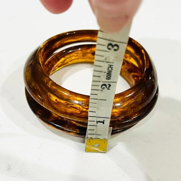 Vintage Tortoiseshell Lucite Bangle Trio | Bold Marbled Stacking Set | 1990s - Picture 3 of 16